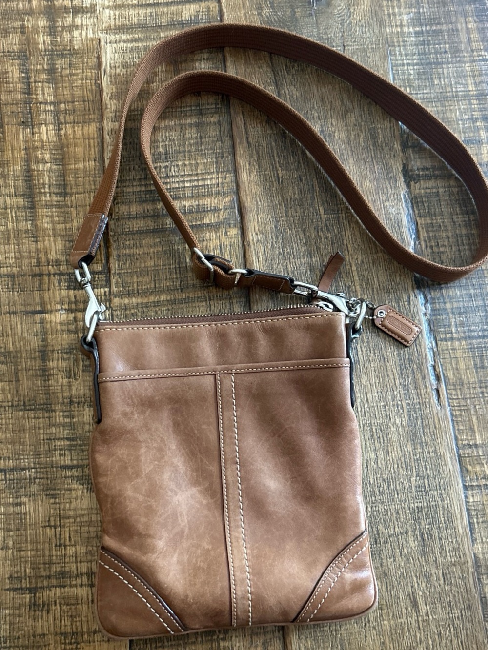 Coach Tan Leather Shoulder Pouch with Signature Tag